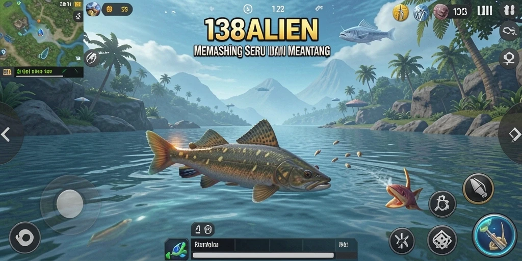 Screenshot gameplay 138ALIEN dengan tampilan lokasi memancing yang indah.