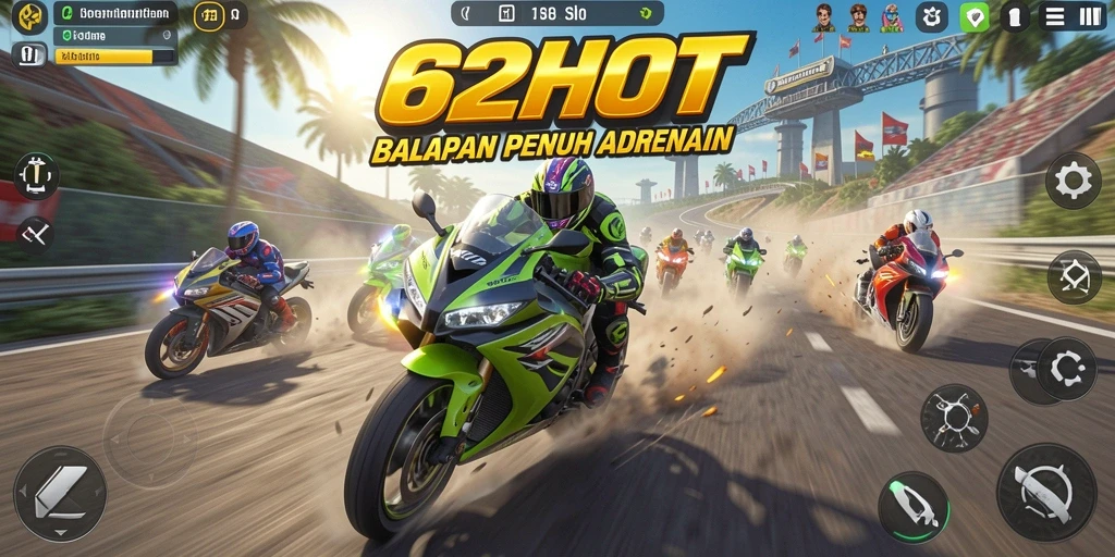Tampilan mendebarkan dari gameplay balapan motor 62HOT.