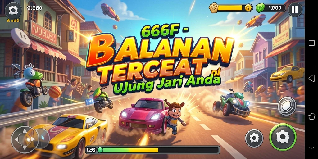 Tangkapan layar utama 666F menunjukkan aksi balapan mendebarkan di lintasan.