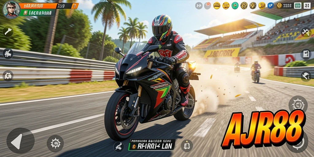 Tampilan seru balapan motor di AJR88 dengan lintasan yang menantang.