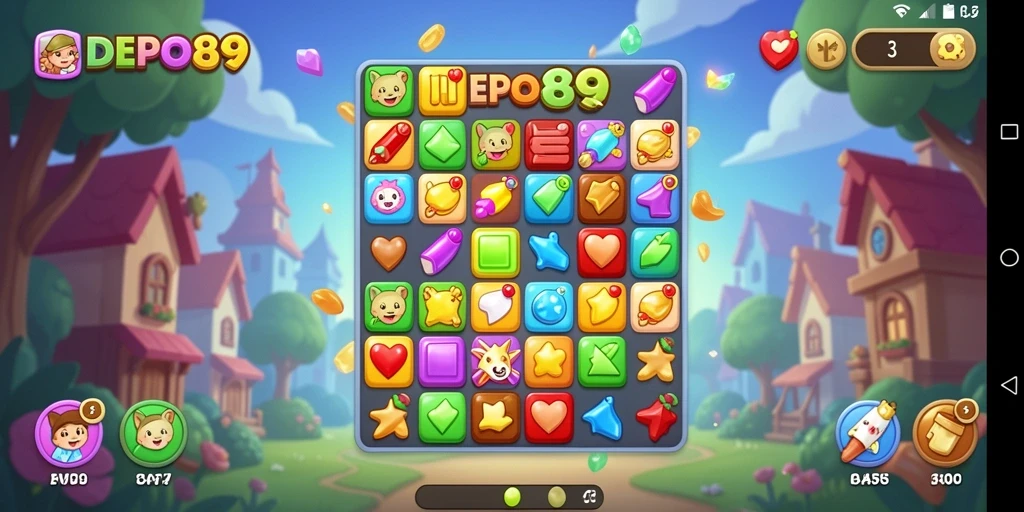 Tampilan gameplay DEPO89 yang seru dan penuh warna dalam permainan Match-3.