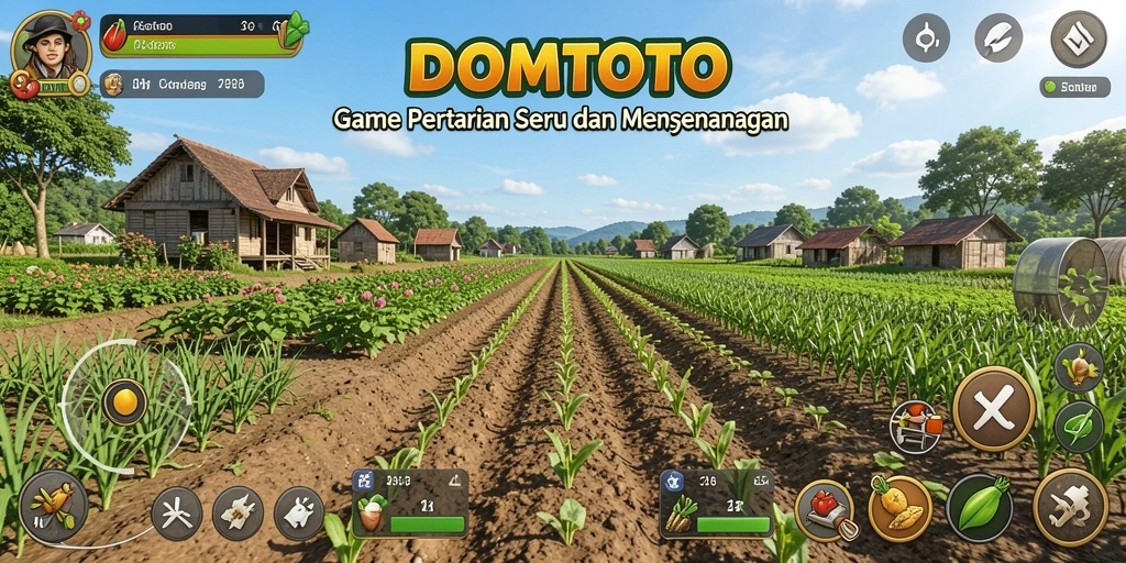 Tangkapan layar gameplay DOMTOTO menunjukkan keindahan lahan pertanian yang terawat.