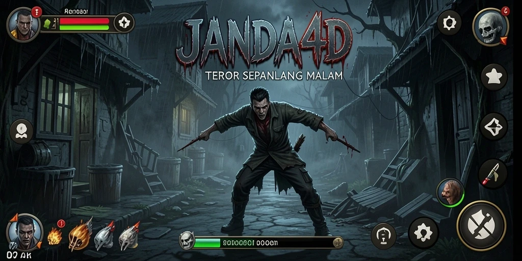 Tampilan gameplay JANDA4D dengan suasana horror yang mendebarkan.