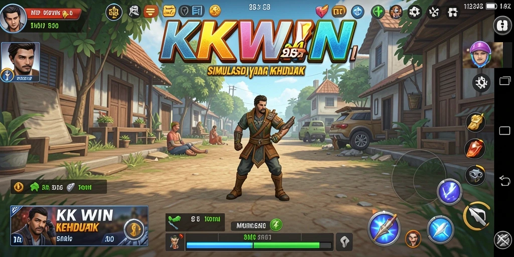 Screenshot menunjukkan gameplay KKWIN yang penuh warna dan interaksi dinamis.