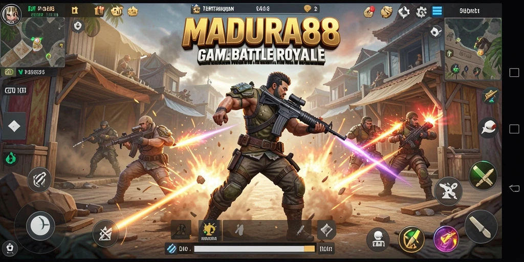 Tampilan aksi seru dalam gameplay MADURA88 Battle Royale.