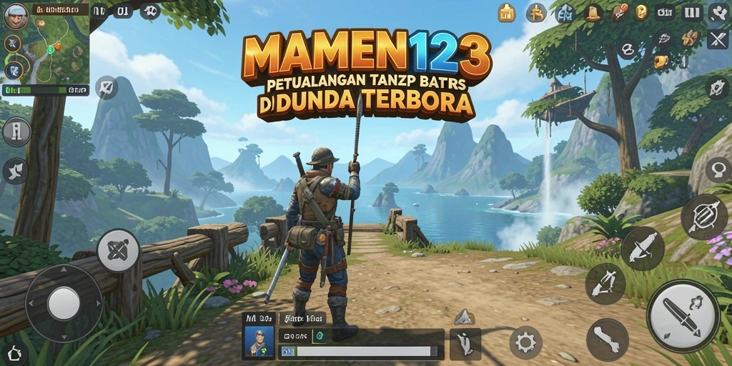 Tangkapan layar gameplay MAMEN123 menunjukkan dunia terbuka yang indah dan penuh petualangan.