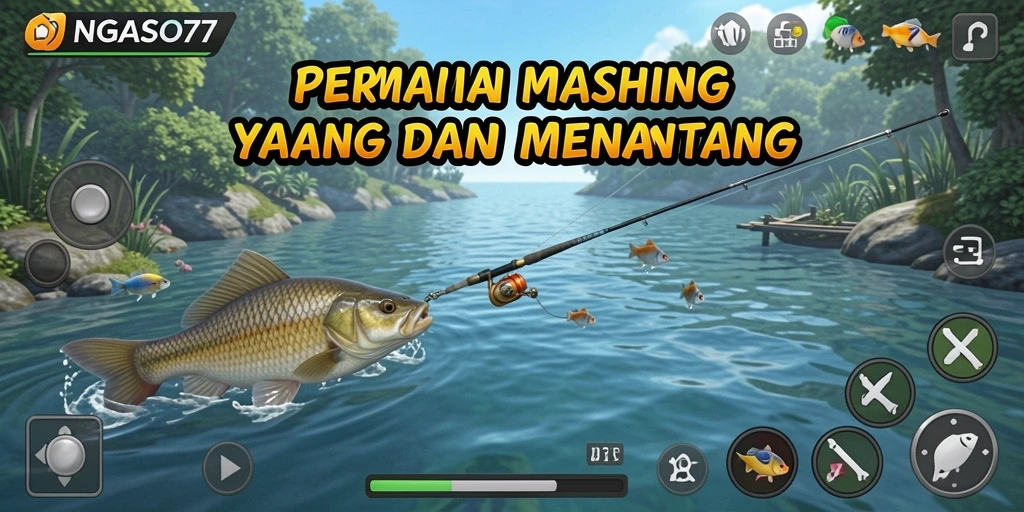Tampilan gameplay seru dalam NGASO77 dengan berbagai lokasi memancing.