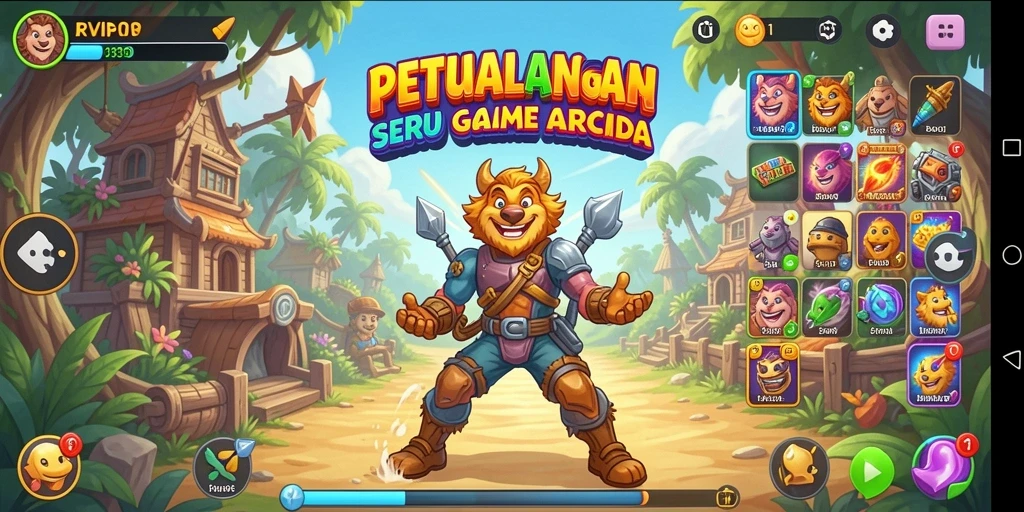 Screenshot utama RVIP menampilkan aksi seru dalam permainan Arcade.