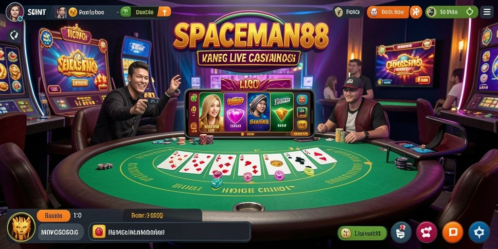 Screenshot utama SPACEMAN88 menampilkan suasana meja kasino langsung yang menyerupai pengalaman fisik.