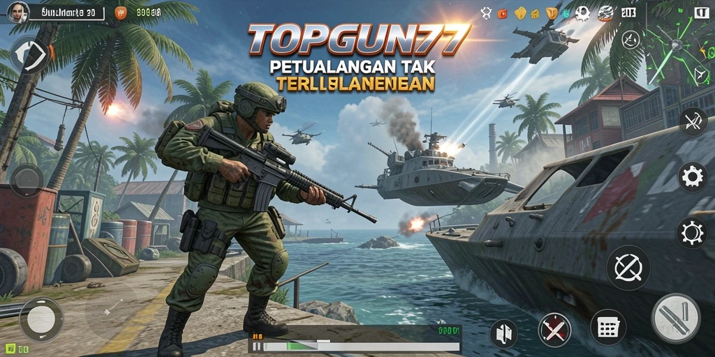 Screenshot gameplay TOPGUN77 menunjukkan aksi seru dalam petualangan.